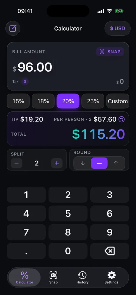 The Calculator screen in the Voltage skin